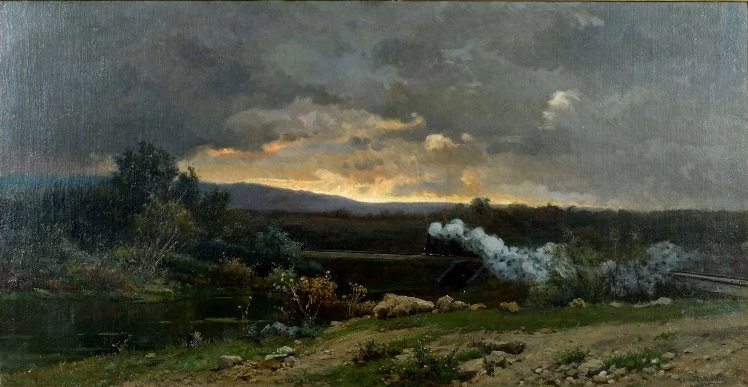 Treno a vapore al tramonto
